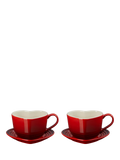 Le Creuset stoneware heart cups and saucers set, Cerise, 200ml, UK version