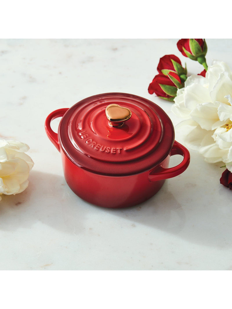 Le Creuset mini round stoneware casserole with heart-shaped lid knob, 10cm, UK version