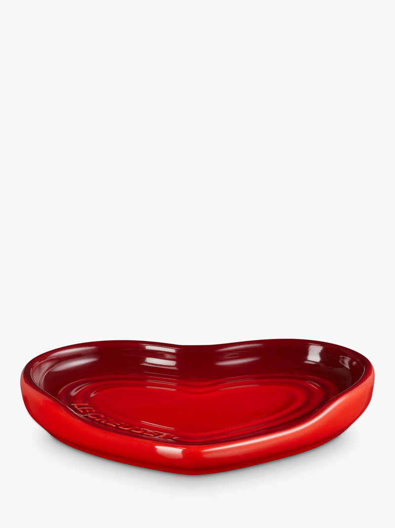 Le Creuset heart-shaped stoneware spoon rest in Cerise red, UK version