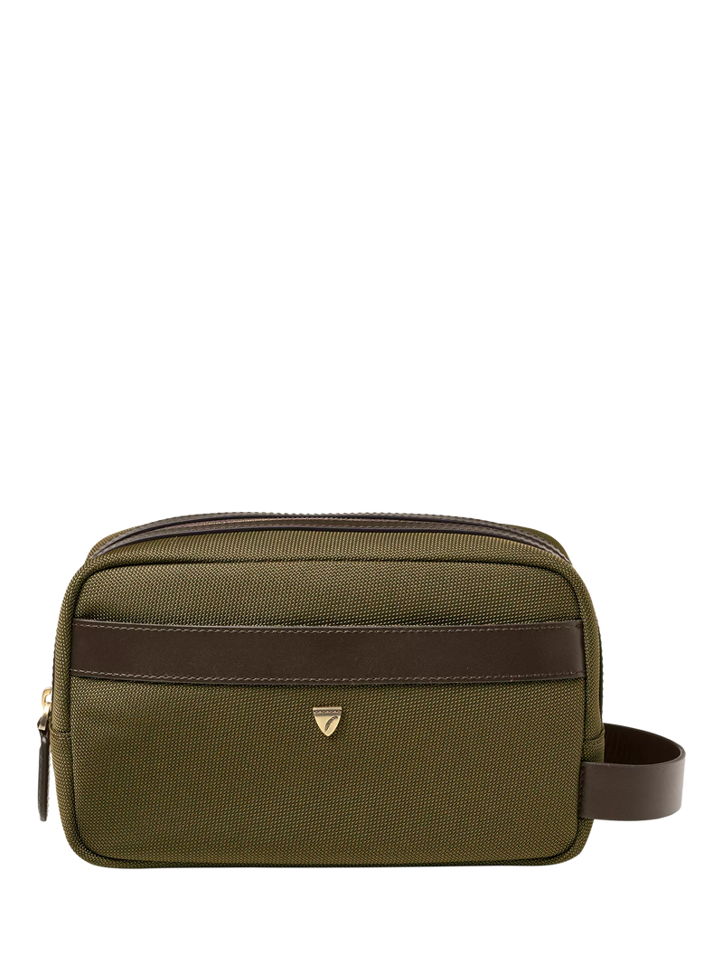 Aspinal of London zipped washbag in khaki, British product