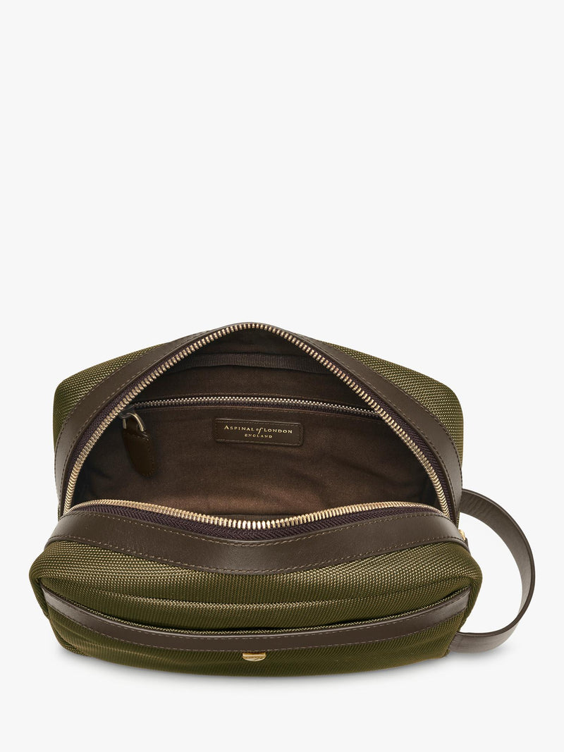 Aspinal of London zipped washbag in khaki, British product