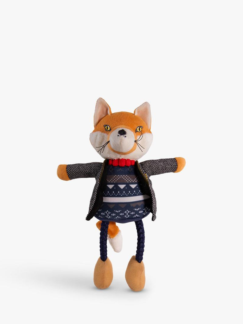 Joules squeaky dog toy with rope legs and fox character, multi-coloured, UK version
