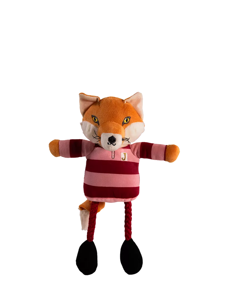 Joules Mr Fox squeaky dog toy with rope legs, UK version