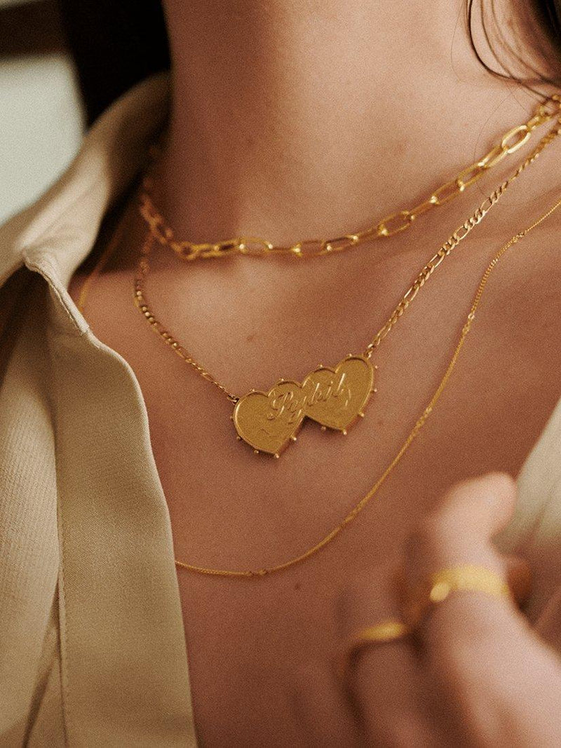 Daisy London personalised double heart pendant necklace (British brand)