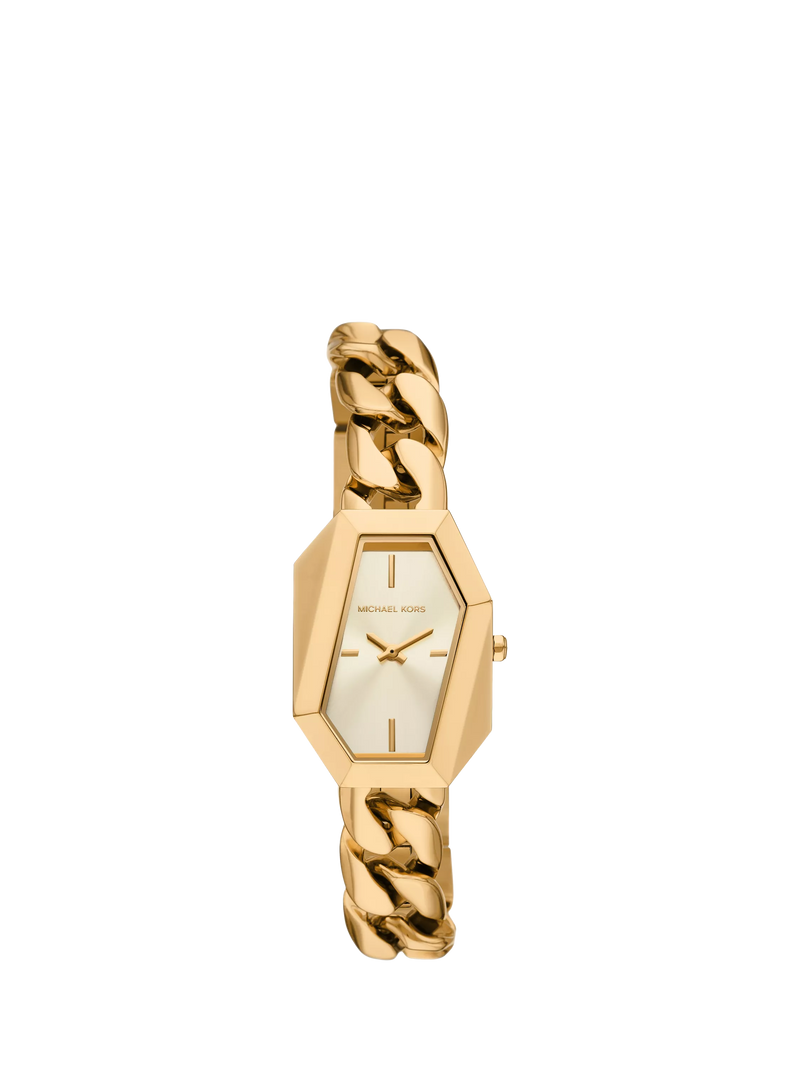 Michael Kors women's Suri asymmetrical case gold watch - British product