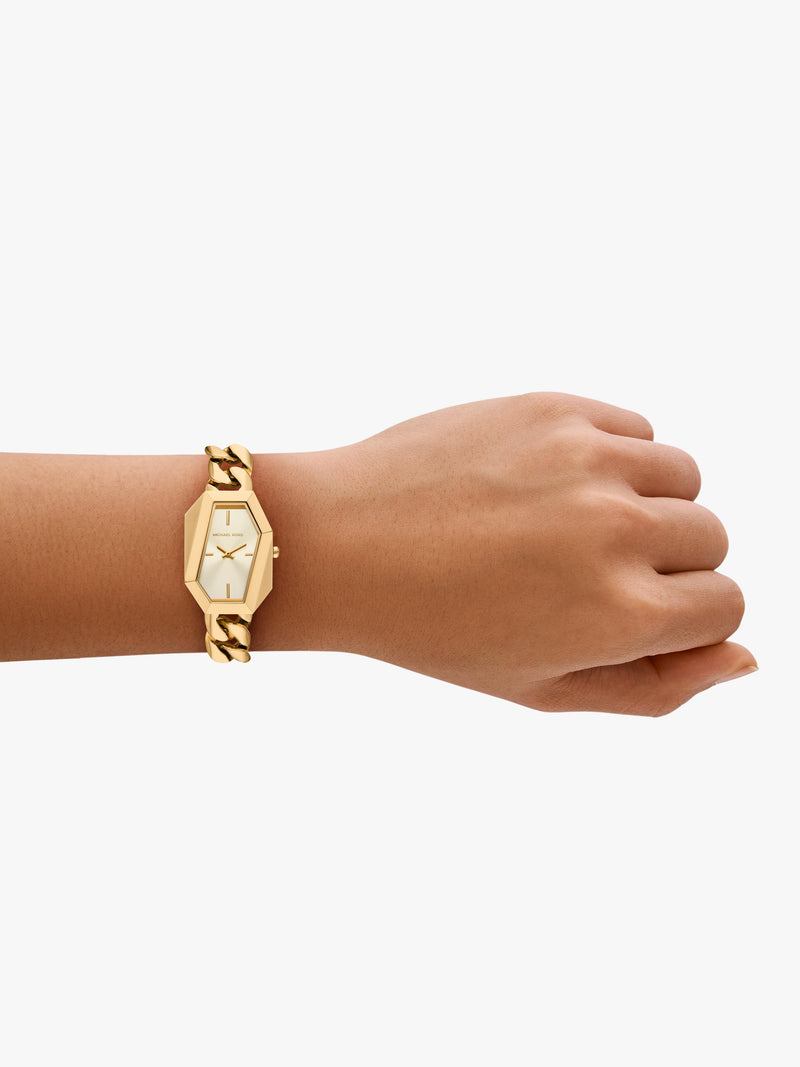 Michael Kors women's Suri asymmetrical case gold watch - British product