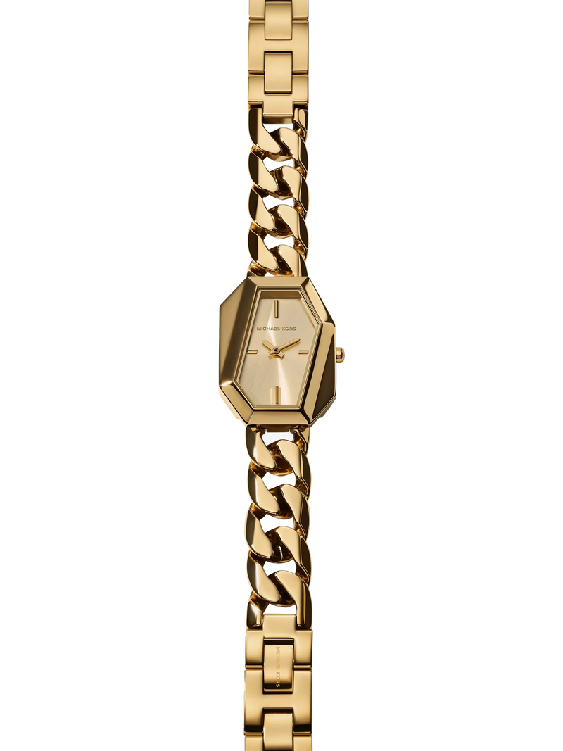 Michael Kors women's Suri asymmetrical case gold watch - British product