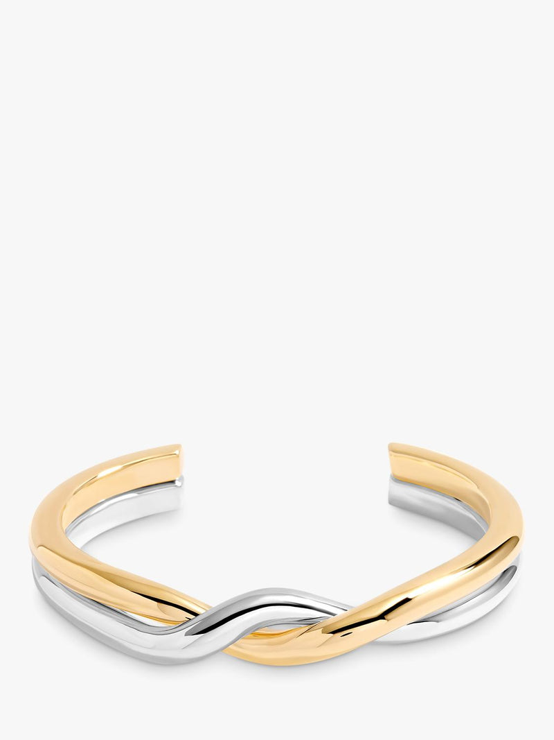Two Tone Twisted Cuff Bracelet in Gold and Silver, 20mm Width