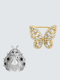 Ladybird and Butterfly Brooches Pack of 2 in Gold and Silver