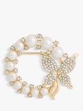 Pearl and Butterfly Wreath Gold Brooch with Gift Box