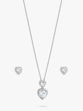 Cubic Zirconia Halo Double Heart Necklace and Stud Earrings Set in Silver Finish Box