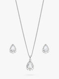 Pear-Shaped Cubic Zirconia and Pearl Necklace and Earring Set in Silver Finish Box