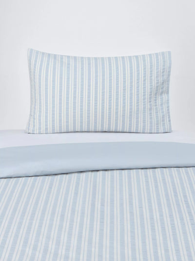 John Lewis John Lewis Kids' Classic Seersucker Stripe Duvet Cover and Pillowcase Set, Cotbed, Blue- Buy online at McGrocer