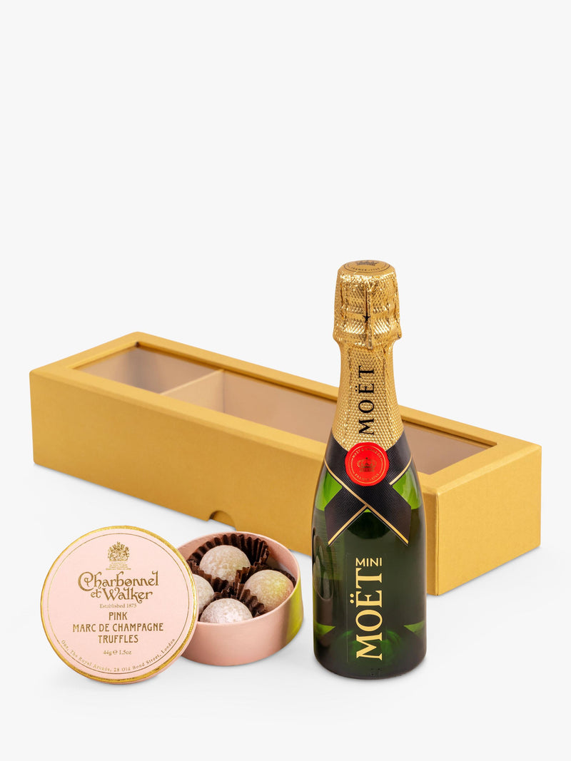Moët & Chandon pink champagne truffles and mini Brut NV Champagne gift set (British brand)