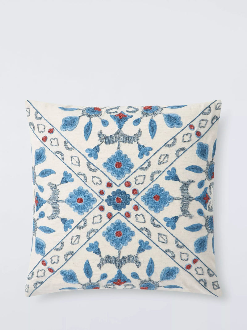 John Lewis Azura Embroidered Cushion Blue 50x50cm, imported from the UK
