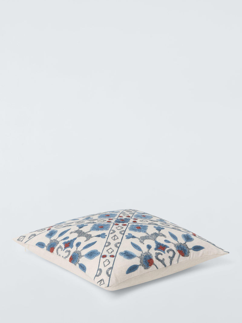 John Lewis Azura Embroidered Cushion Blue 50x50cm, imported from the UK