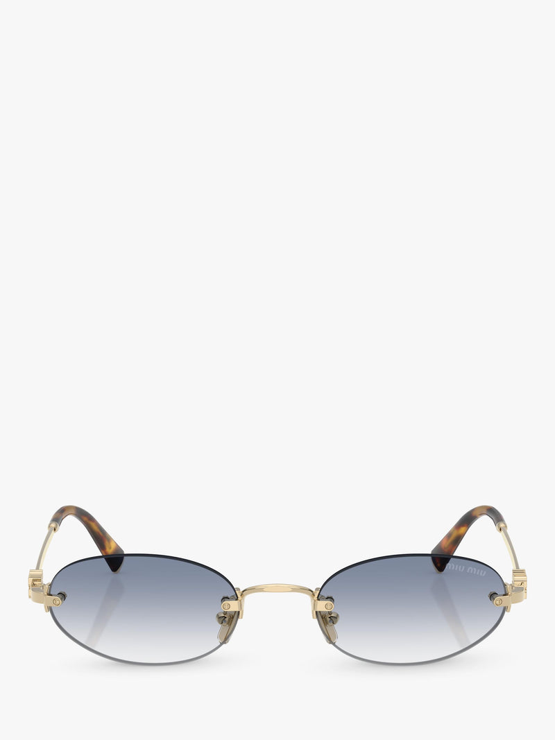 Miu Miu women's oval sunglasses Gold Blue 58mm, imported from the UK