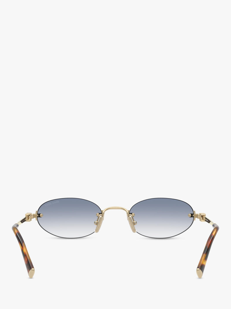 Miu Miu women's oval sunglasses Gold Blue 58mm, imported from the UK