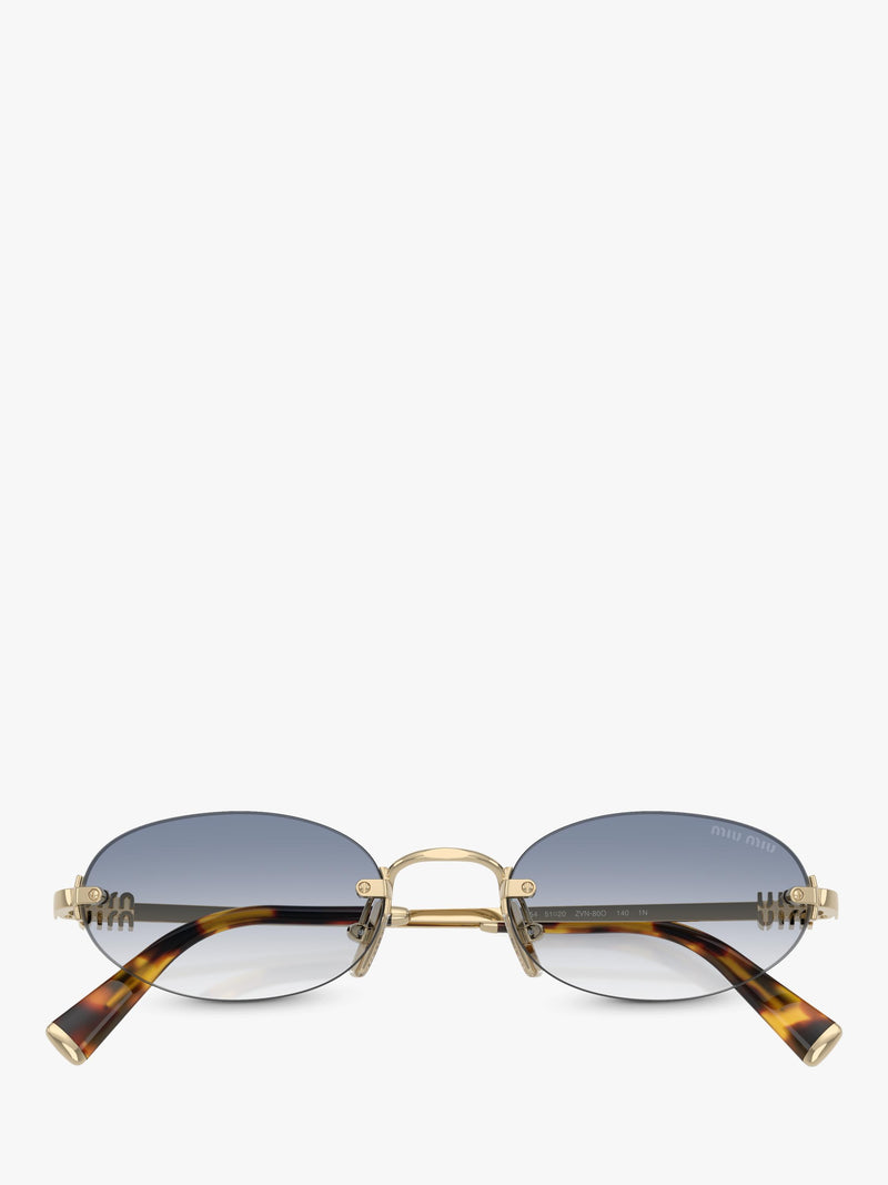 Miu Miu women's oval sunglasses Gold Blue 58mm, imported from the UK