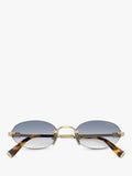Miu Miu women's oval sunglasses Gold Blue 58mm, imported from the UK