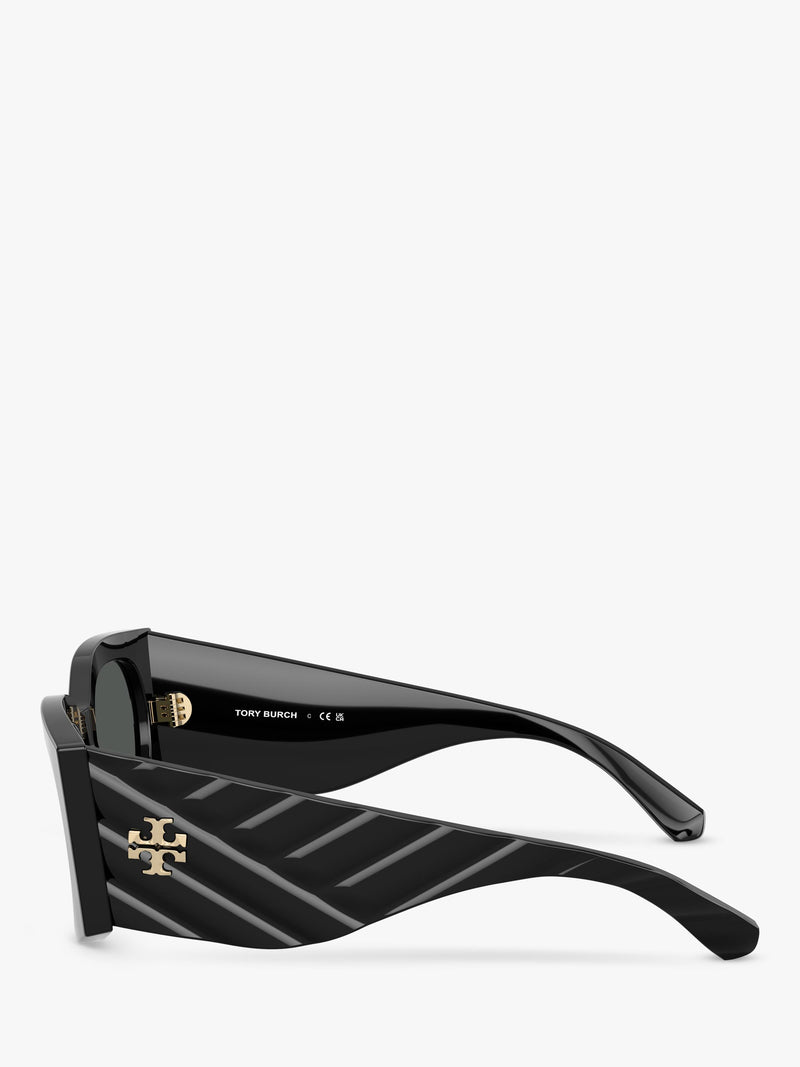 Tory Burch black rectangular sunglasses with polyamide frame, UK version