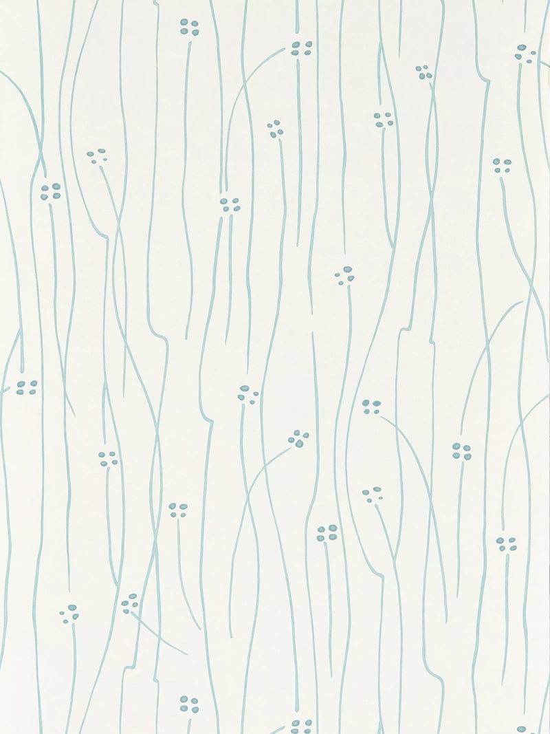 Japanese silk-inspired batik wallpaper with flowing flower stems, UK version
