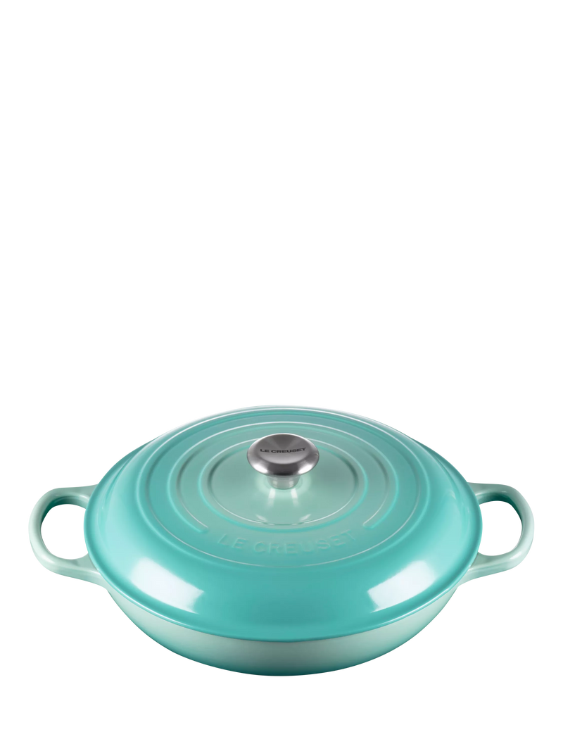 Le Creuset cast iron shallow casserole in cool mint, UK version