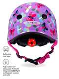Micro Scooters kids purple safety helmet with rear light, imported from the UK