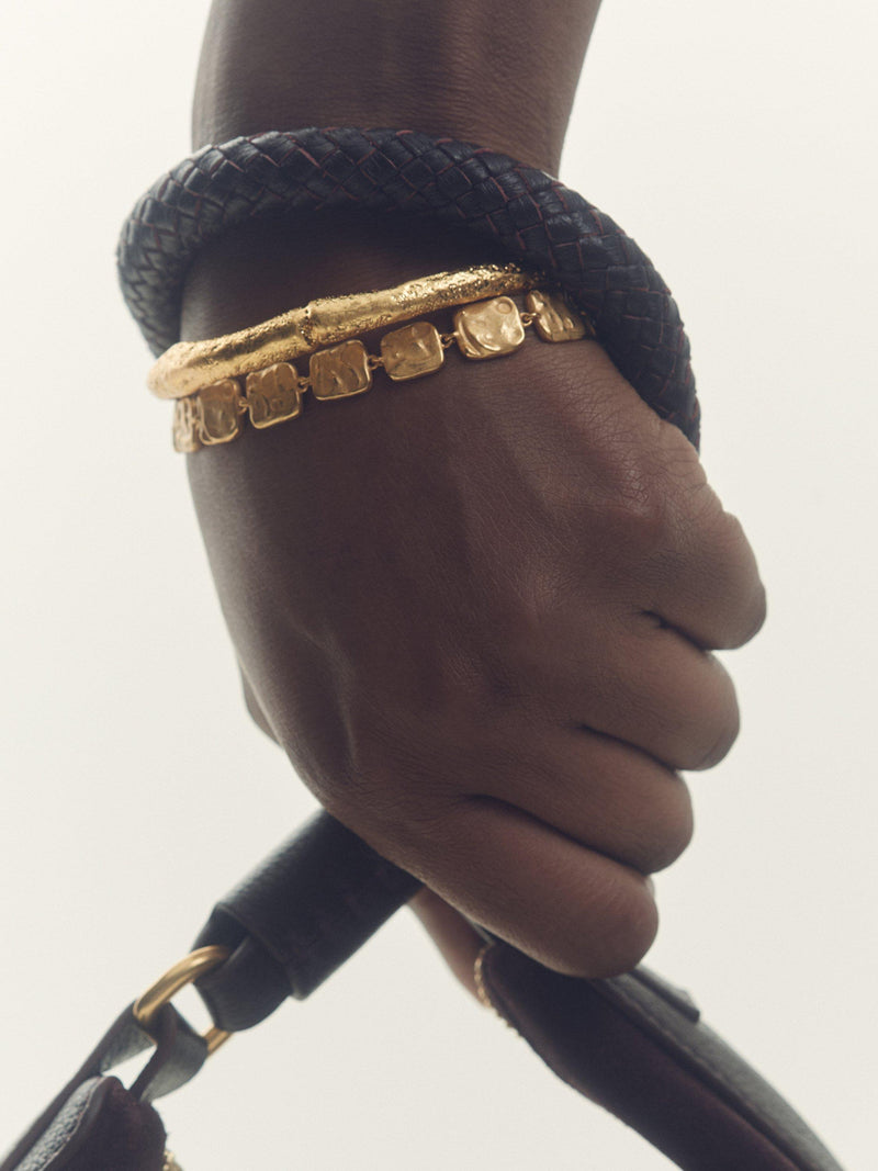 Reiss Millie Molten Square Chain bracelet in gold, UK version