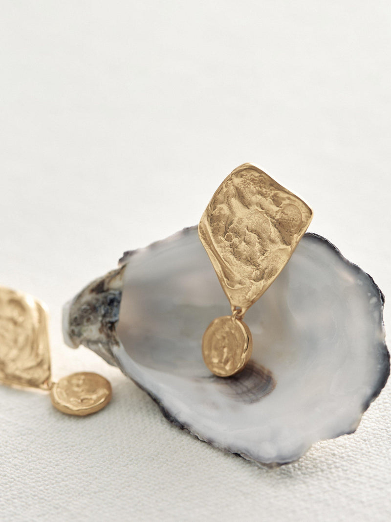 Reiss Mason Molten drop earrings gold large - British product