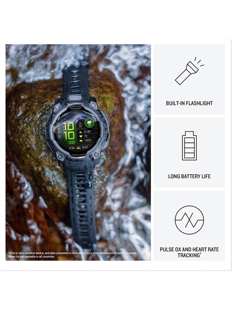 Garmin Instinct 3 50mm smartwatch black bezel charcoal band - British product