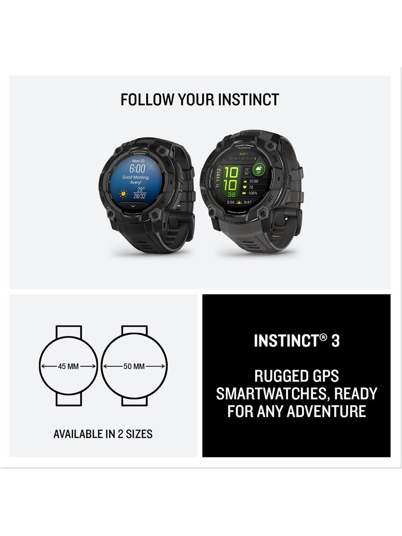 Garmin Instinct 3 50mm smartwatch black bezel charcoal band - British product