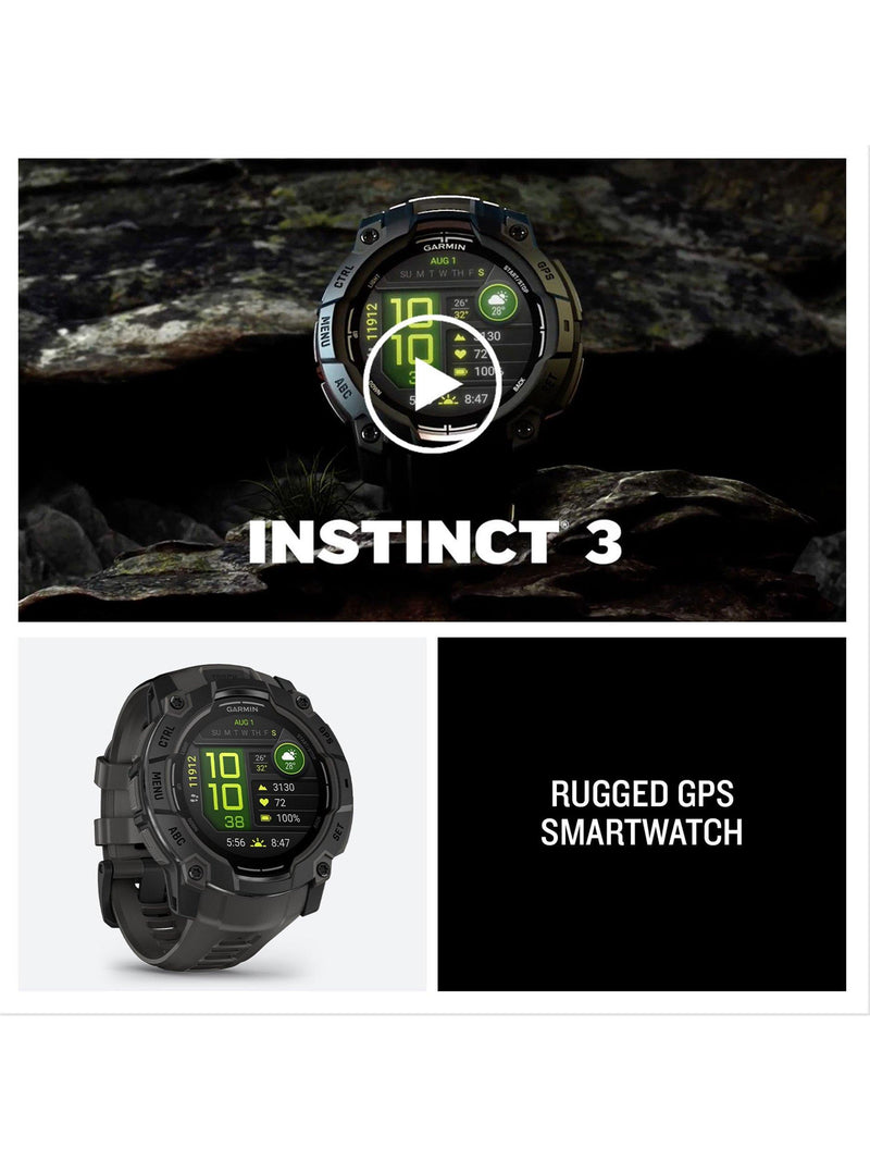 Garmin Instinct 3 50mm smartwatch black bezel charcoal band - British product
