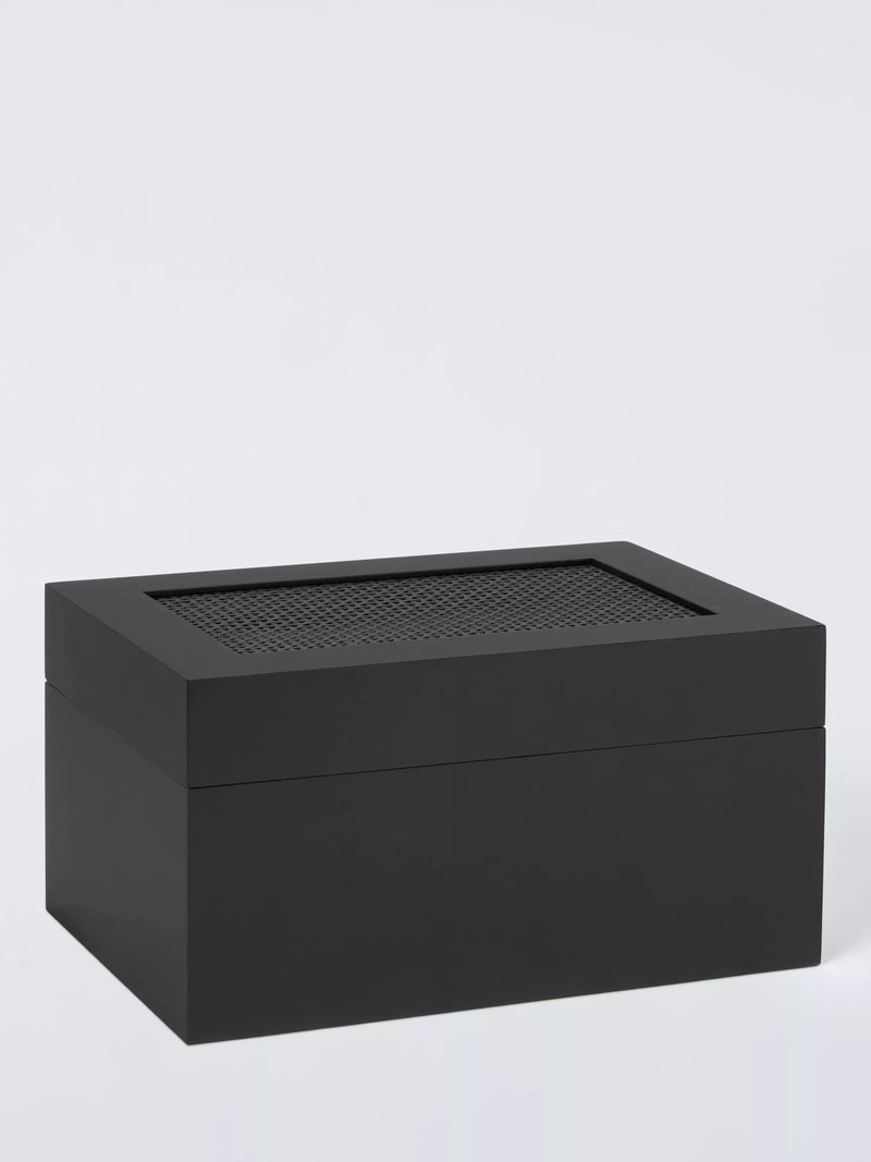 John Lewis black bamboo and rattan storage box, imported from the UK