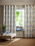 Laura Ashley lined eyelet curtains with floral design in seaspray, UK version