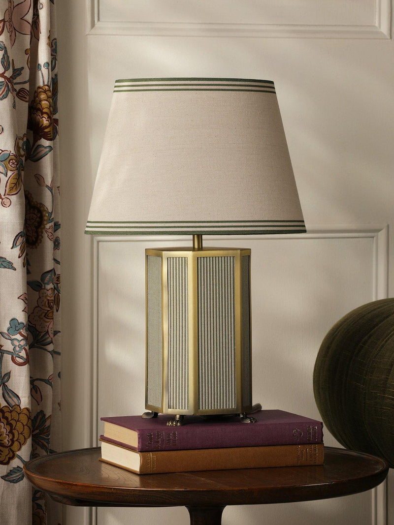 Joules Helmingham striped table lamp light green, imported from the UK