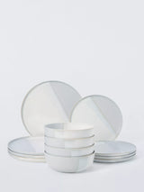 John Lewis John Lewis Dipped Glaze Stoneware Dinnerware Set, 12 Piece, White/Grey- Buy online at McGrocer