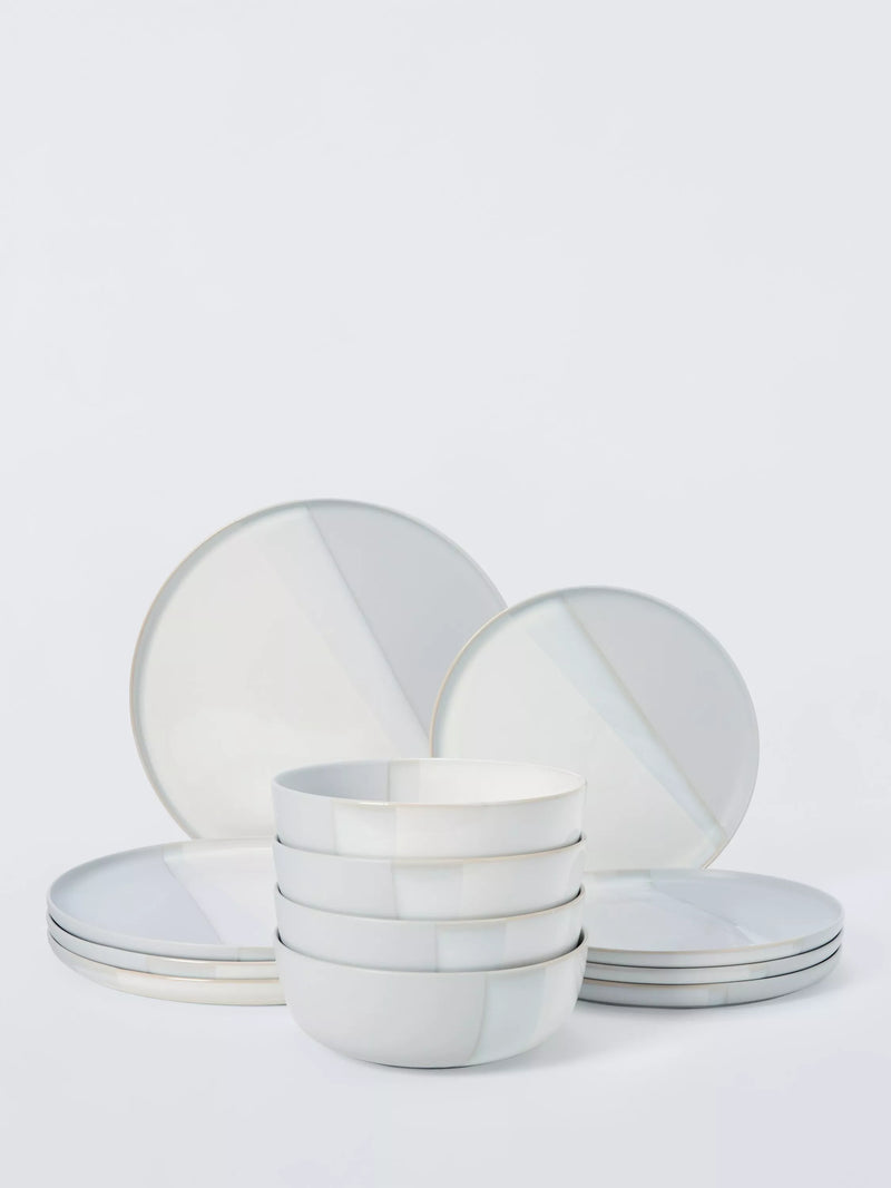 John Lewis stoneware dinnerware set 12-piece dipped glaze white/grey - British product