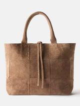 John Lewis Mint Velvet Suede Patchwork Woven Tote Bag, Tan- Buy online at McGrocer