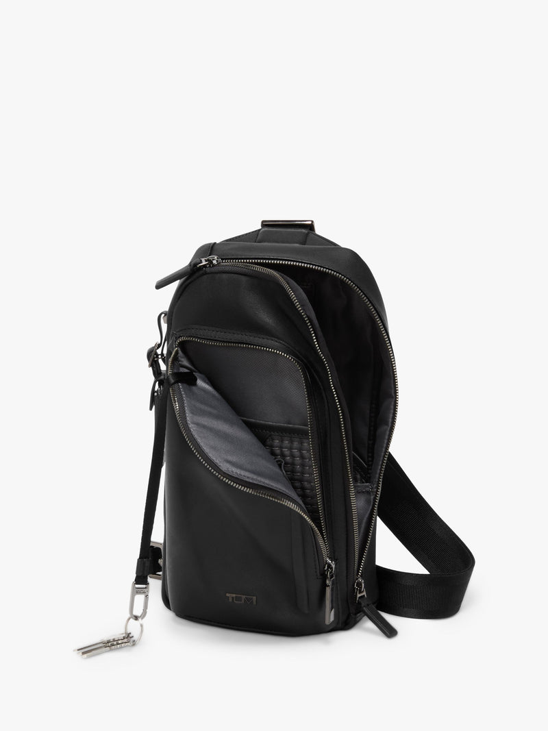 TUMI leather sling bag 12.5L Black Bombe (British brand)