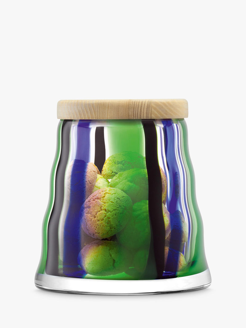 LSA International Folk striped glass container with lid 16.3cm, UK version