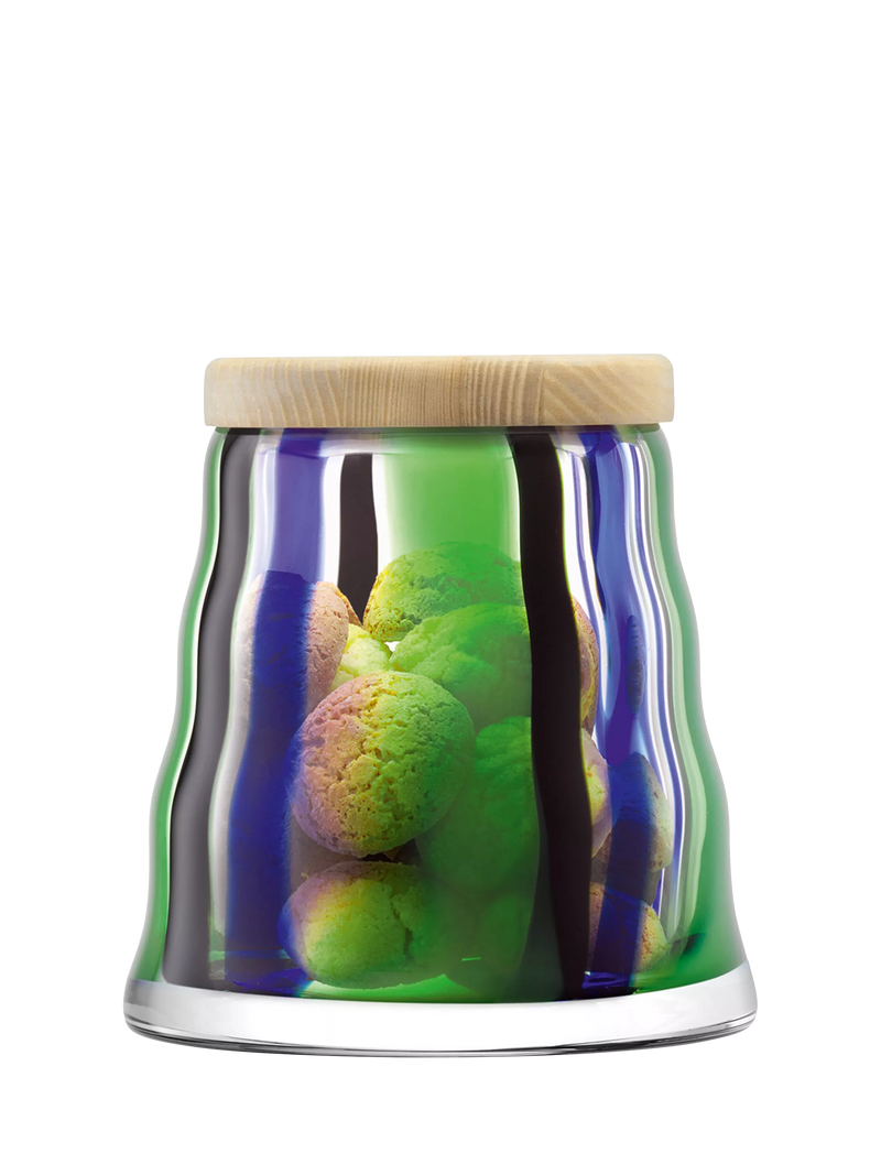 LSA International Folk striped glass container with lid 16.3cm, UK version