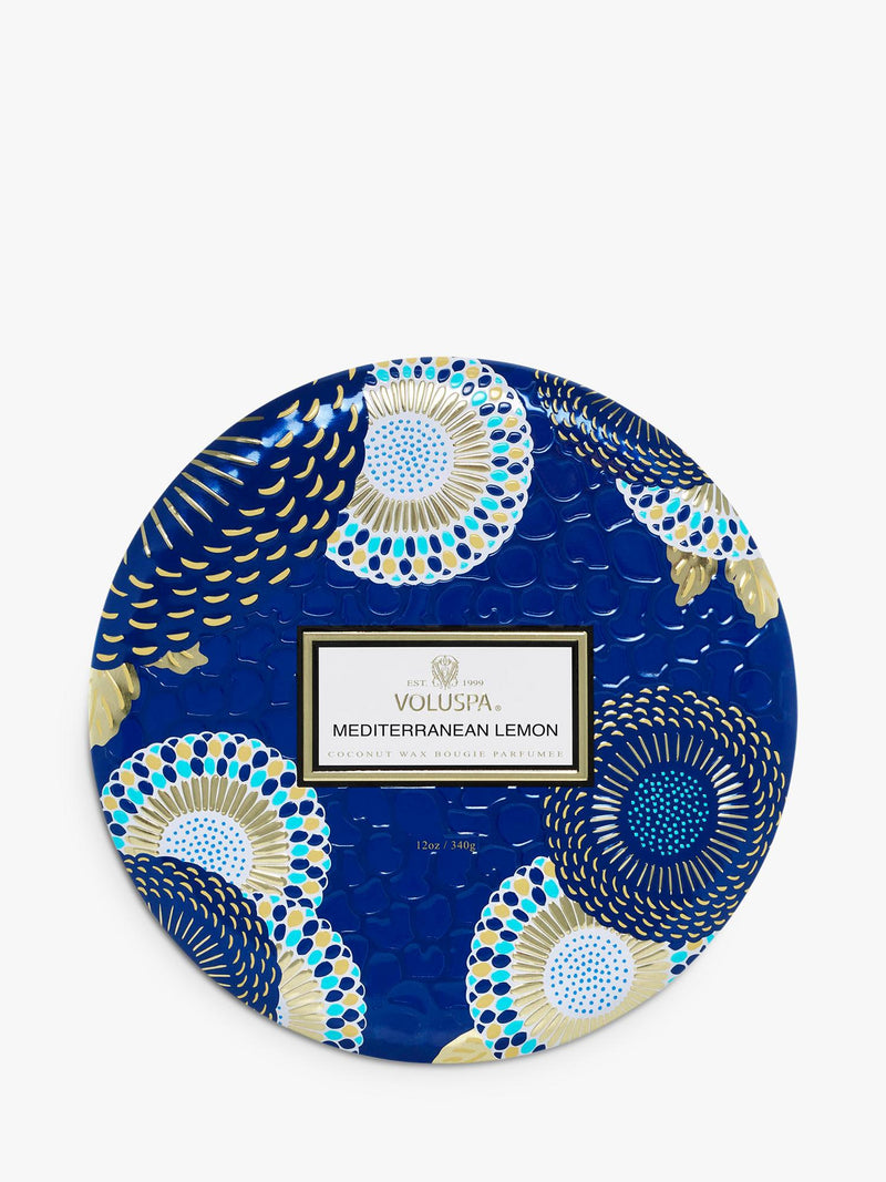 Voluspa Mediterranean Lemon scented candle in tin with three wicks, 340g (British brand)