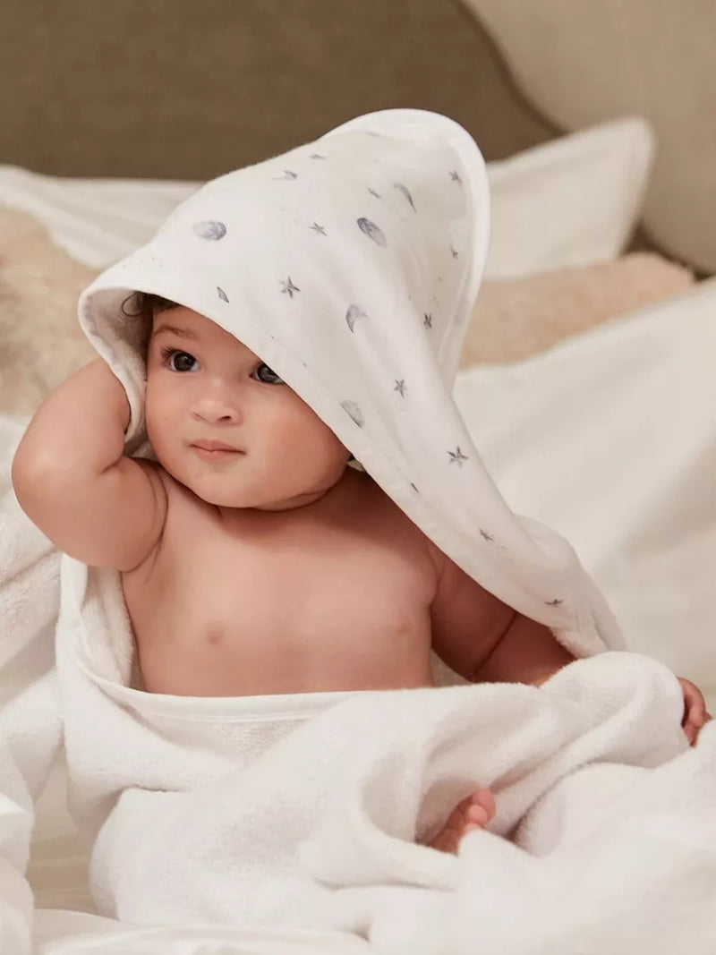 Rosa & Blue moon print hooded towel white, imported from the UK