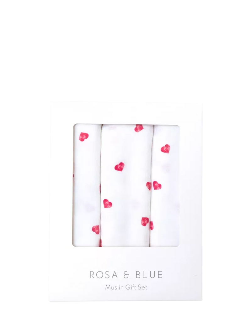 Rosa & Blue baby muslin squares pack of 3 in white (British brand)