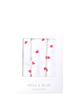 John Lewis Rosa & Blue Baby Bamboo and Cotton Heart Print Muslin Squares, Pack of 3, White- Buy online at McGrocer