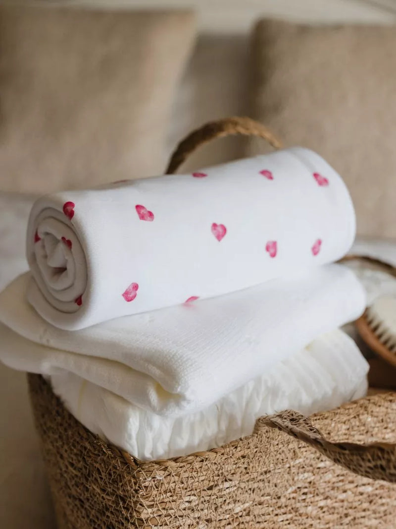 Rosa & Blue baby blanket heart print white - British product