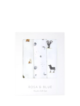 John Lewis Rosa & Blue Baby Bamboo Cotton Blend Muslin Squares, Pack of 3, White- Buy online at McGrocer