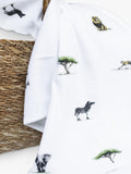 Rosa & Blue baby blanket safari print white, UK version