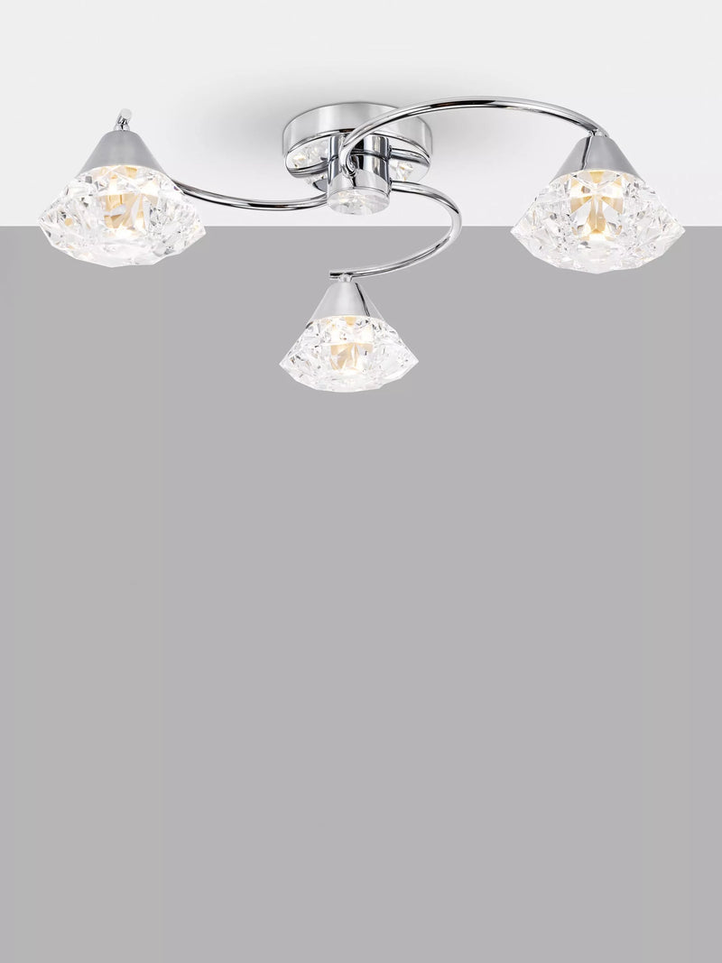 Där Dilys semi flush ceiling light polished chrome crystal shades, UK version